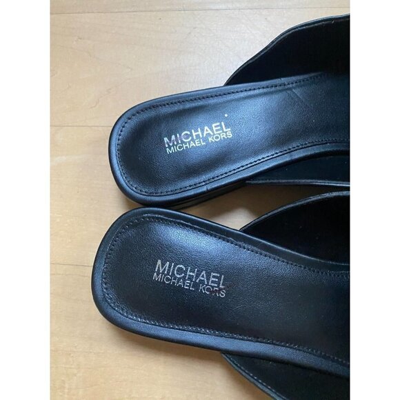 MICHAEL Michael Kors BNWT "Ashley" black logo plate mules women NEW - Picture 4 of 10